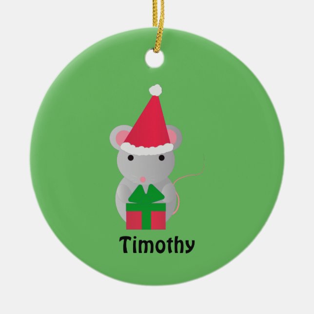 Niedliche Weihnachtsmaus Keramik Ornament (Vorne)