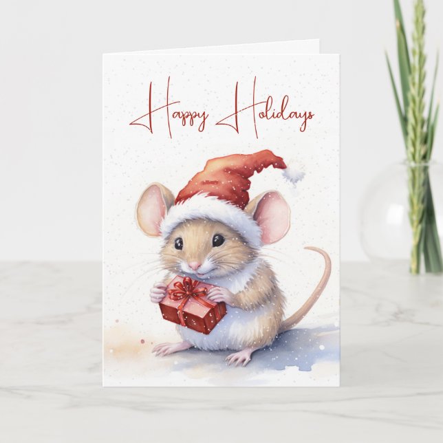 Niedliche Weihnachtsmaus mit Geschenk Karte (Vorderseite)