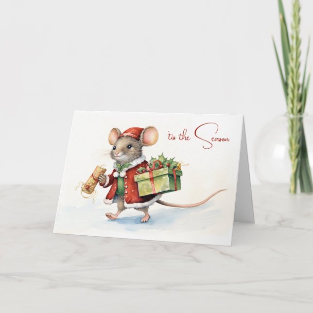 Niedliche Weihnachtsmaus mit Geschenken Karte (Vorderseite)