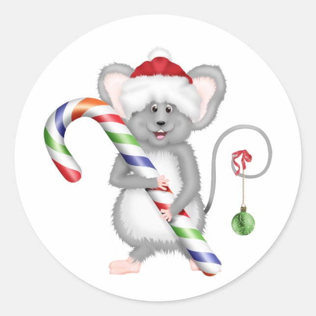 Niedliche Weihnachtsmaus mit Weihnachtsmannmütze Runder Aufkleber (Vorderseite)