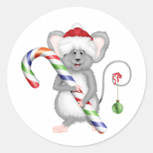 Niedliche Weihnachtsmaus mit Weihnachtsmannmütze Runder Aufkleber
