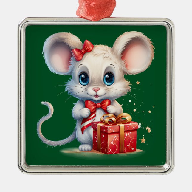 Niedliche Weihnachtsmaus Ornament Aus Metall (Vorne)