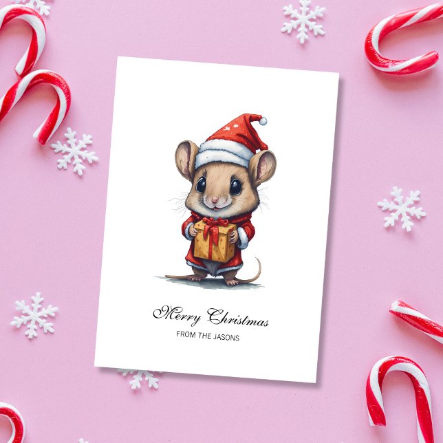 Niedliche Weihnachtsmaus Personalisiert Feiertagskarte (Cute Christmas Mouse Personalized Holiday Card)