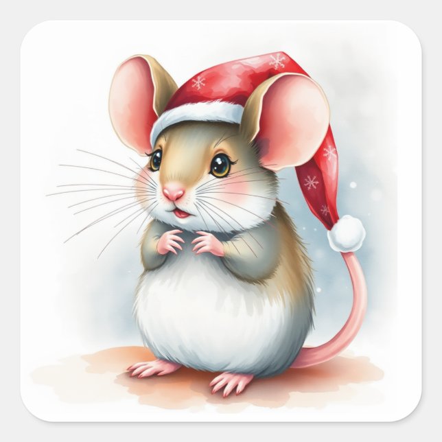 Niedliche Weihnachtsmaus Quadratischer Aufkleber (Vorderseite)