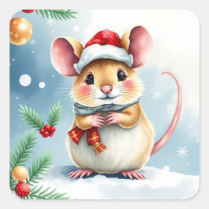 Niedliche Weihnachtsmaus Quadratischer Aufkleber