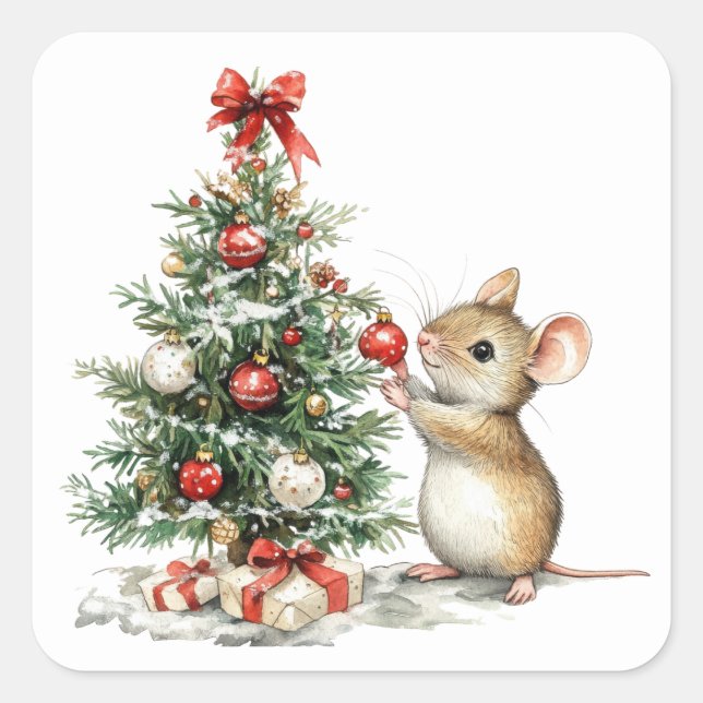 Niedliche Weihnachtsmäuse-Aufkleber Quadratischer Aufkleber (Vorderseite)