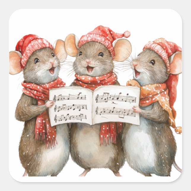 Niedliche Weihnachtsmäuse-Aufkleber Quadratischer Aufkleber (Vorderseite)