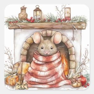 Niedliche Weihnachtsmäuse-Aufkleber Quadratischer Aufkleber