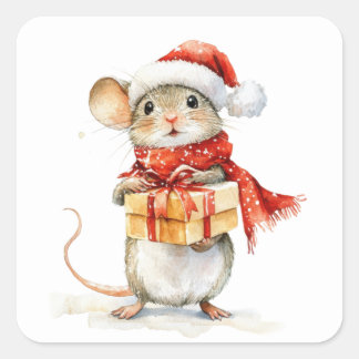 Niedliche Weihnachtsmäuse-Aufkleber Quadratischer Aufkleber