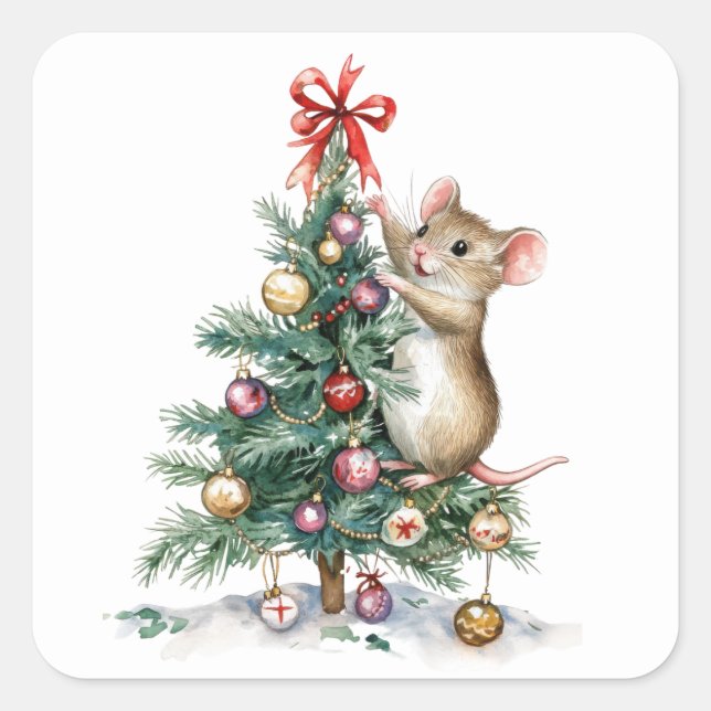 Niedliche Weihnachtsmäuse-Aufkleber Quadratischer Aufkleber (Vorderseite)