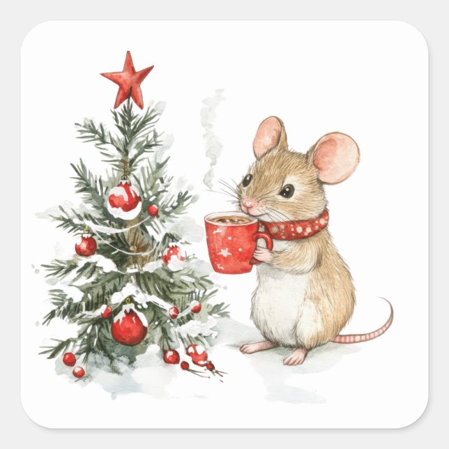 Niedliche Weihnachtsmäuse-Aufkleber Quadratischer Aufkleber (Vorderseite)