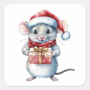 Niedliche Weihnachtsmäuse-Aufkleber Quadratischer Aufkleber