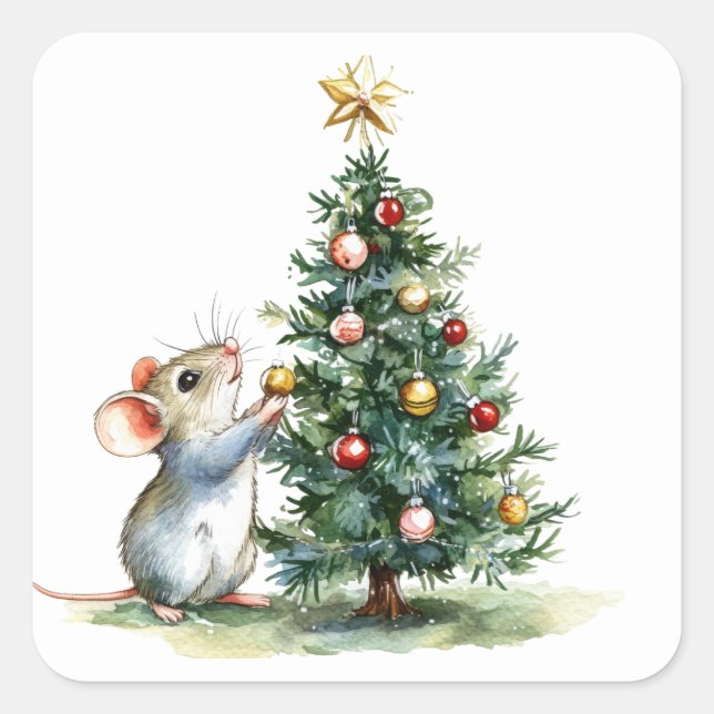 Niedliche Weihnachtsmäuse-Aufkleber Quadratischer Aufkleber (Vorderseite)