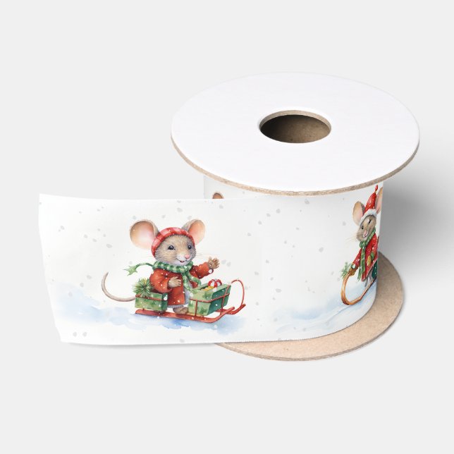 Niedliche Weihnachtsmäuse in Schneeflocken Satinband (Spule)