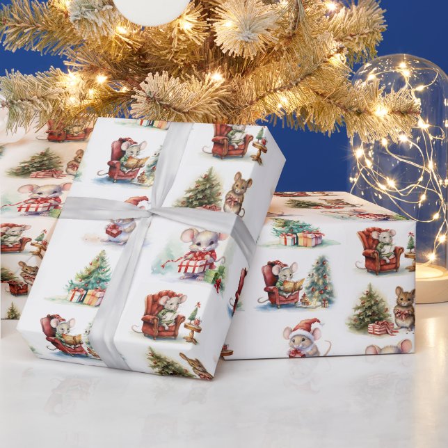 Niedliche Weihnachtsmäuse in Wasserfarbe Geschenkpapier (Feiertage)