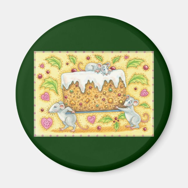 Niedliche Weihnachtsmäuse mit einem Kuchen-Nachtis Magnet (Vorne)