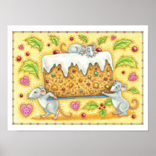 Niedliche Weihnachtsmäuse mit einem Kuchen-Nachtis Poster
