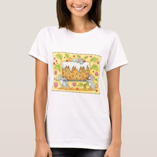 Niedliche Weihnachtsmäuse mit einem Kuchen-Nachtis T-Shirt (Vorderseite)
