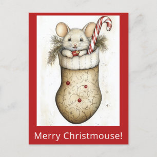 Niedliche Weihnachtsmäuse Strumpf Aquarell Postkarte