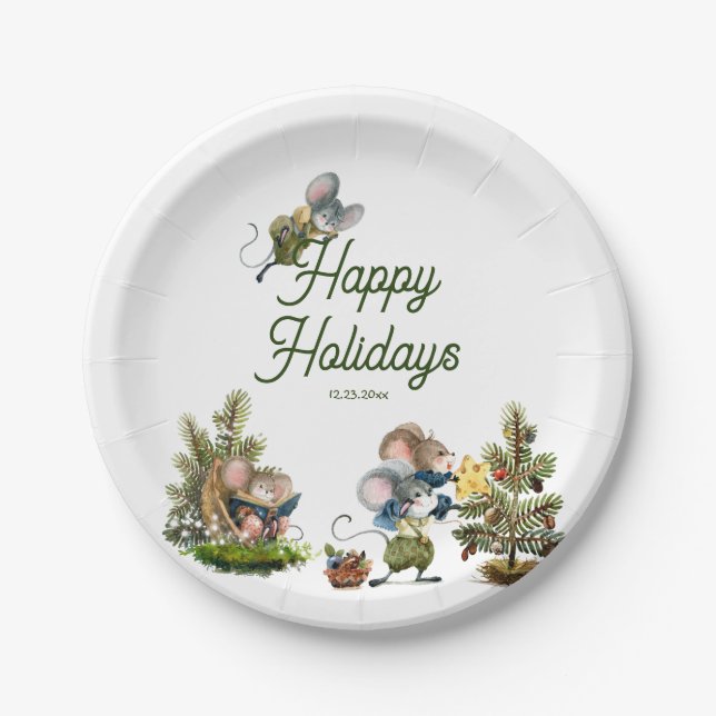 Niedliche Weihnachtsmäuse Tier Winter Happy Urlaub Pappteller (Vorderseite)
