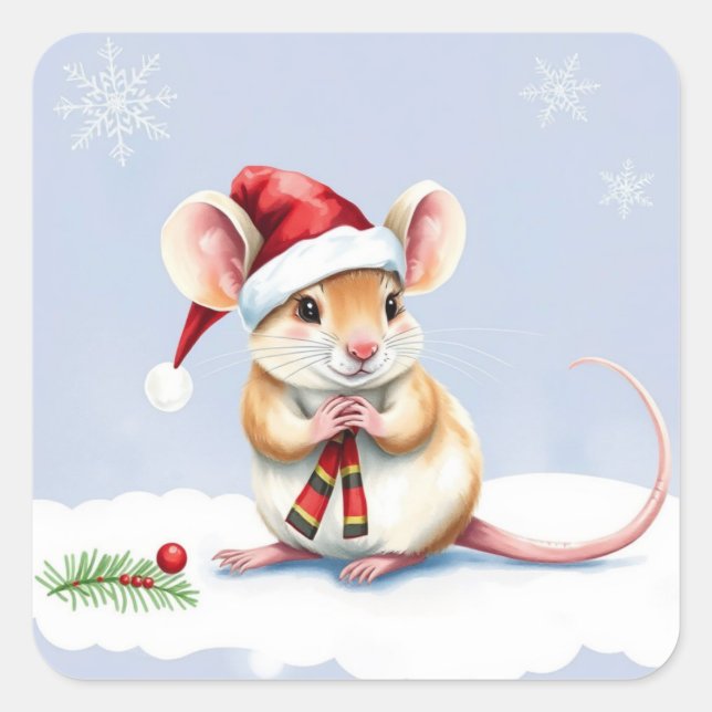 Niedliche Weihnachtsmäuse Weihnachten Quadratischer Aufkleber (Vorderseite)