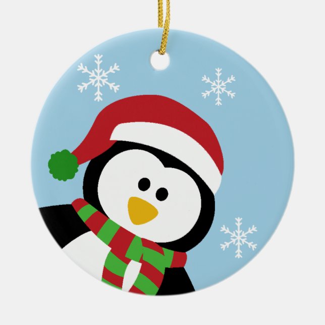 Niedliche Weihnachtspenguin-Verzierung Keramikornament (Vorne)