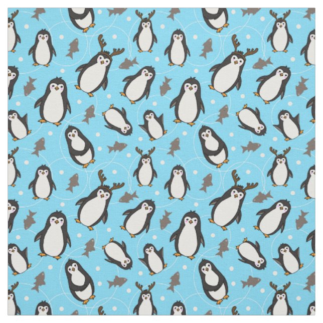 Niedliche Weihnachtspenguins Blassblau Gemustert Stoff (Muster)