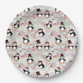 Niedliche Weihnachtspenguins Herz & Candy Muster Pappteller