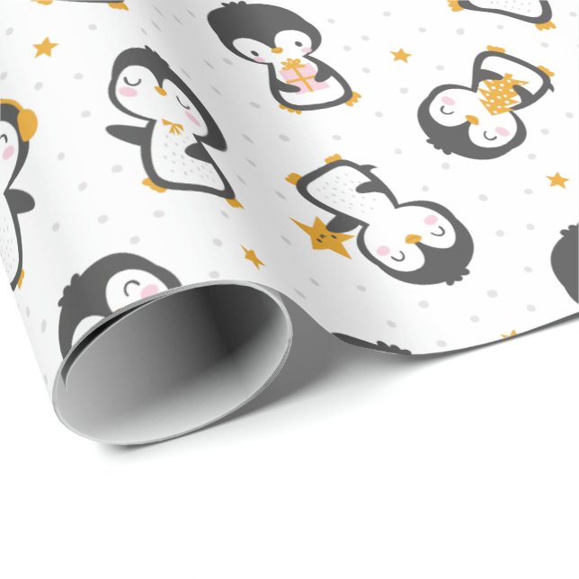 Niedliche Weihnachtspinguine auf Weiß Geschenkpapier (Rolleneckpunkt)