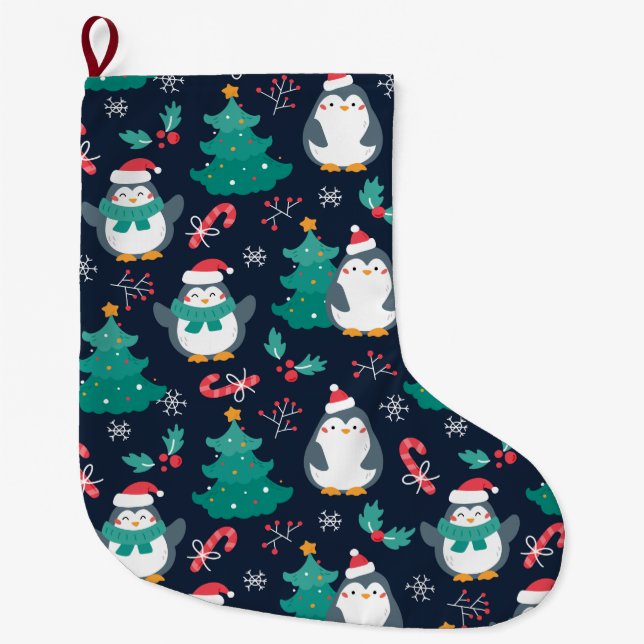 Niedliche Weihnachtspinguine Großer Weihnachtsstrumpf (Vorderseite)
