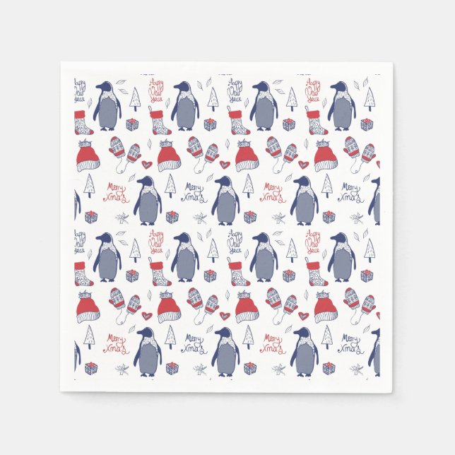 Niedliche Weihnachtspinguine Hats Gloves Pattern Serviette (Vorderseite)