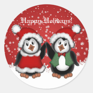 Niedliche Weihnachtspinguine Runder Aufkleber