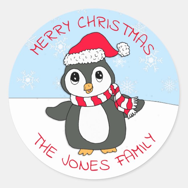 Niedliche Weihnachtspinguine Schneeflocken Urlaub Runder Aufkleber (Vorderseite)