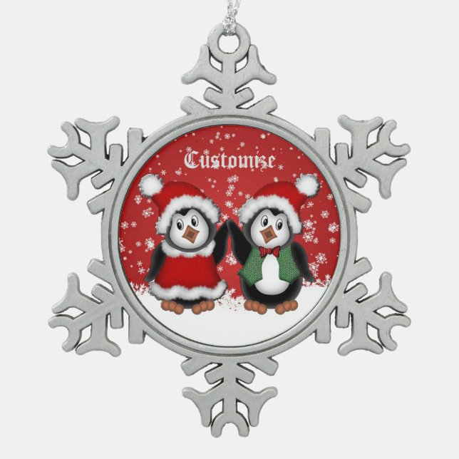 Niedliche Weihnachtspinguine Snowflake Ornament (Vorderseite)