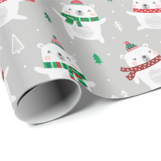 Niedliche Weihnachtspolarbären auf hellgrau Geschenkpapier