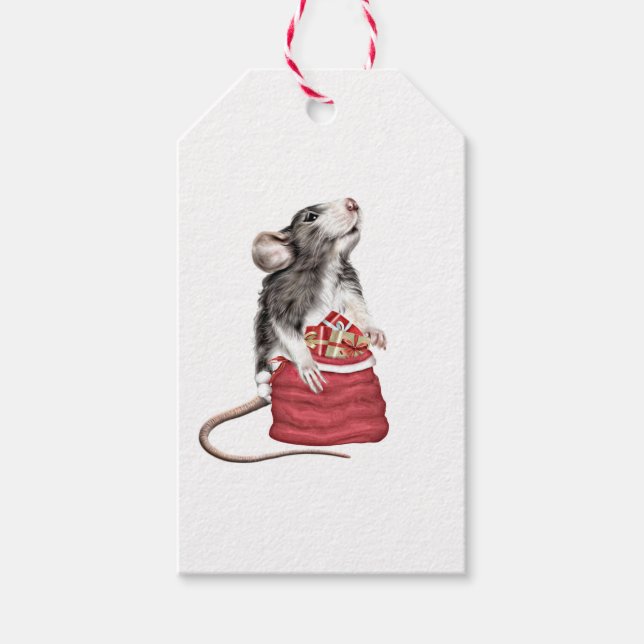 Niedliche Weihnachtsratte Geschenkanhänger (Vorderseite)
