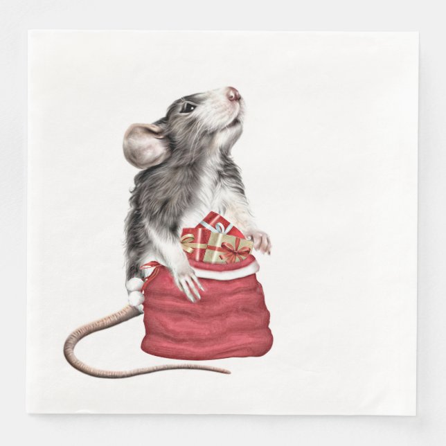 Niedliche Weihnachtsratte Serviette (Vorderseite)