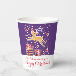 Niedliche Weihnachtsrinder lila Rotgebräuche Pappbecher