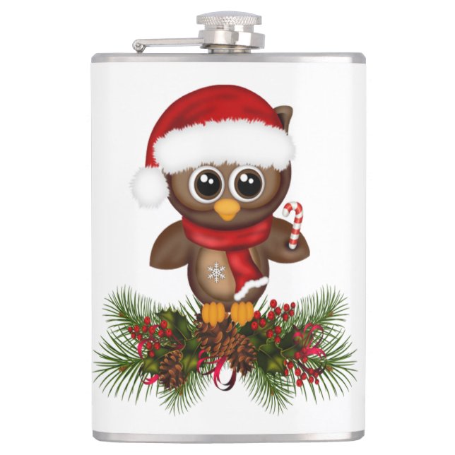 Niedliche Weihnachtsschale auf Kiefernfächerkolben Flachmann (Vorderseite)