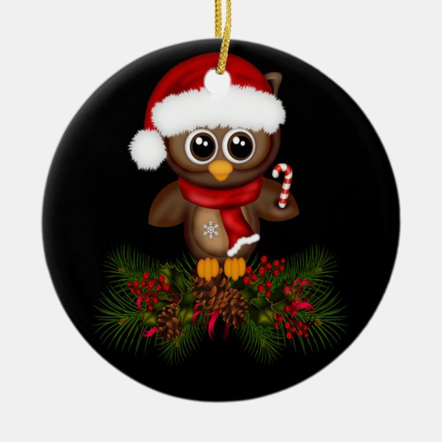 Niedliche Weihnachtsschale auf Kiefernzweig Orname Keramik Ornament (Vorne)