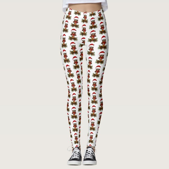Niedliche Weihnachtsschale auf Kiefernzweigen Legg Leggings (Vorderseite)