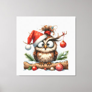 Niedliche Weihnachtsschale mit Weihnachtsmannmütze Leinwanddruck