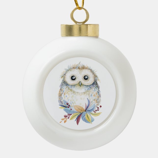 Niedliche Weihnachtsschale zeichnend Wasserfarbe Keramik Kugel-Ornament (Vorderseite)