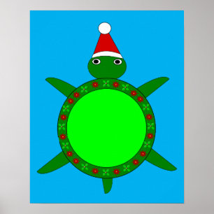 Niedliche Weihnachtsschildkröte mit blühender Musc Poster