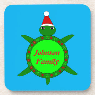 Niedliche Weihnachtsschildkröte mit Blumenmotiv-Mu Getränkeuntersetzer
