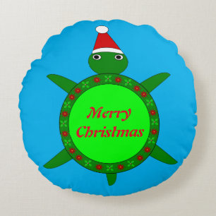 Niedliche Weihnachtsschildkröte mit Blumenmotiv-Mu Rundes Kissen