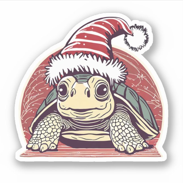 Niedliche Weihnachtsschildkröte Weihnachtsmannmütz Aufkleber (Vorderseite)