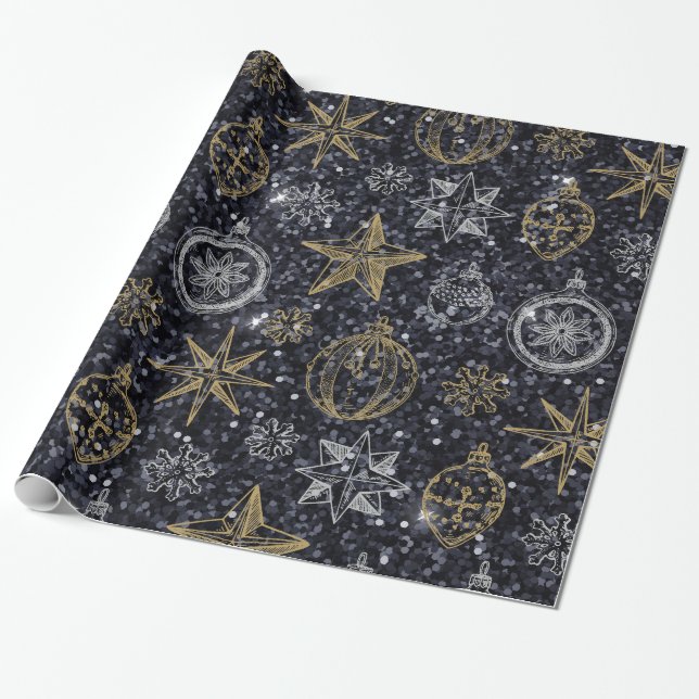 Niedliche Weihnachtsschmuck Black Geschenkpapier (Ungerollt)