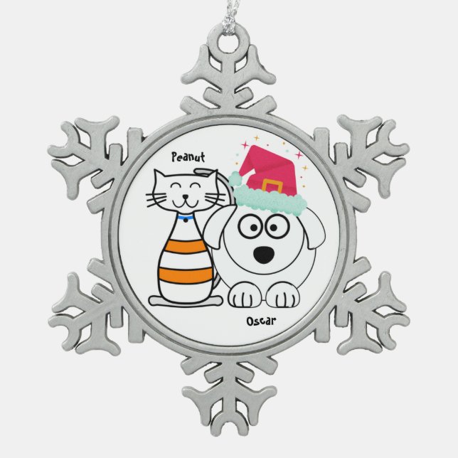 Niedliche Weihnachtsschmuck für Katzen und Hunde p Schneeflocken Zinn-Ornament (Vorderseite)