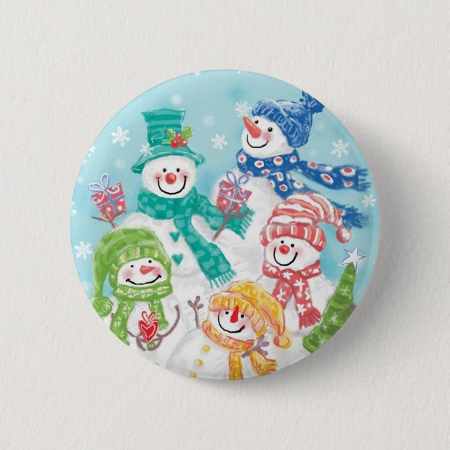 Niedliche Weihnachtsschneefamilie im Schnee Button (Vorderseite)